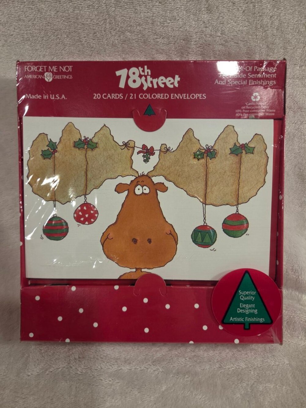 VTG 78th Street Christmas Cards Box 20 Sealed Merry Kiss Moose Humor Funny